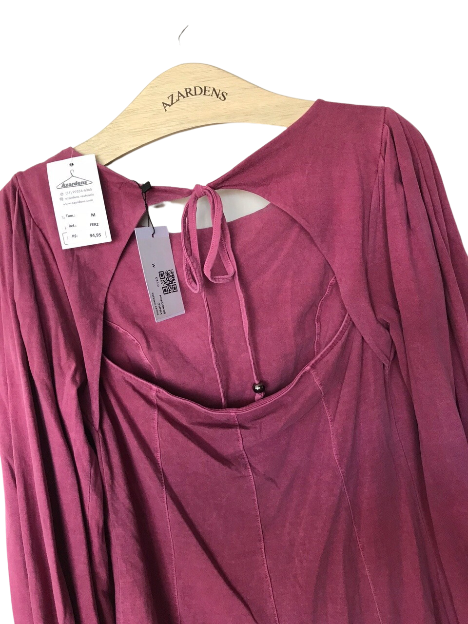 Vestido Rosa/Vinho Curto Manga longa bufante - Amaro