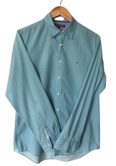 Camisa Azul/Verde com Estampa Social - Tommy Hilfiger