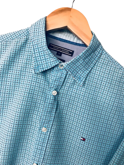 Camisa Azul/Verde com Estampa Social - Tommy Hilfiger