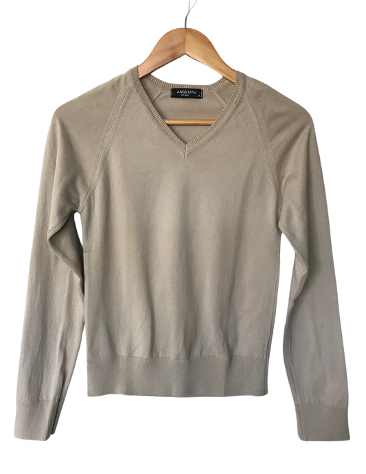 Blusa Nude/Cru em Modal Gola V - Anselmi