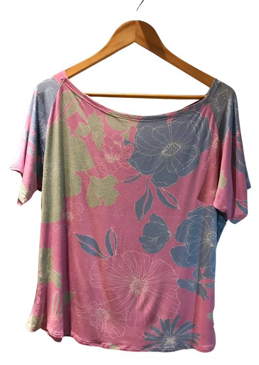 Blusa Rosa Floral Manga Curta