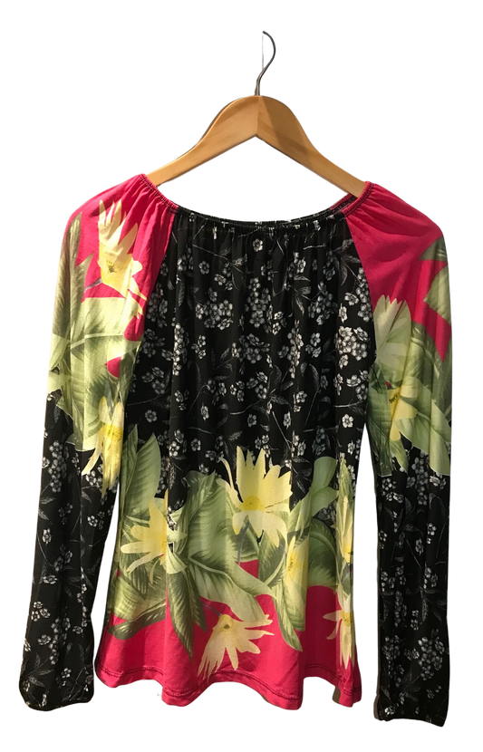 Blusa Estampada (preta/rosa/verde) Manga Longa - Gloss Modas