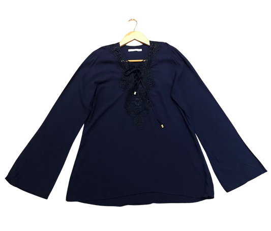 Blusa Azul Marinho com Broderi ML - Miose