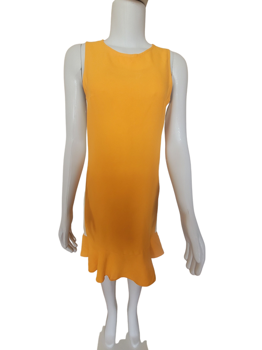 Vestido Amarelo Detalhes Off-white nas laterais e babado - Lelis Blanc